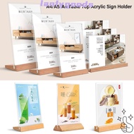 LAN Table Top Sign Holder, A4/A5/A6 Double Sided Menu Display Stand, High Quality Acrylic with Wood Base Picture Card Frame Wedding