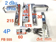 Khóa tay gạt inox KSAITE - FB555 dành cho cửa nhôm hệ 700 sắt hộp 3x6cm - Bảo hành 1 năm