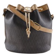 二手 Christian Dior 蜂巢圖案單肩包，棕色 PVC，斜背包/肩包，A5 抽繩，女士