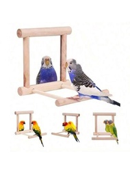 1入組鳥類玩具,寵物用品,鸚鵡籠配件,帶鞦韆和互動鳥玩具的木製鏡子玩具,適用於鸚鵡,非洲灰鸚鵡,小鸚鵡,愛情鳥籠（鳥鏡架）