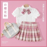 2 Piece Set  Kids Girl  White Short Sleeve Blouse+ Plaid Short Skirt
