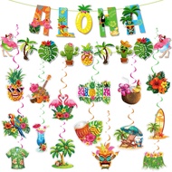 Hawaiian Aloha Party Decorations, Hawaiian Aloha Birthday Banner Hanging Swirls,Tropical Hawaiian Th