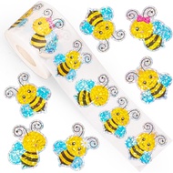 500 Pcs Bee Stickers Roll Laser Bumble Bee Seal Stickers Cartoon Animal Waterproof Self-Adhesive Rew