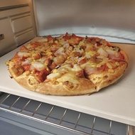 Dulang pembakar pizza seramik tahan suhu tinggi, kelas makanan, berbentuk segi empat, diperbuat dari
