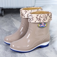 YUANXLIVE Huilong Ladies Rain Boots Fleece Warm Kitchen Wear-Resistant Acid-Alkali-Resistant Ru