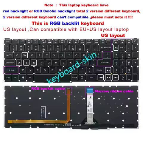 New US RGB Backlit keyboard for Acer Nitro 5 AN515-56 AN515-57 AN515-45 AN515-55 N20C1 Predator Heli