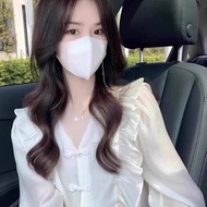 baju sulam baju wanita Gaya kebangsaan Cina baru kemeja bersulam v-neck putih wanita 2025 musim bung