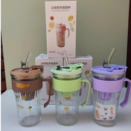 GLASS CUP WITH HIGH QUALITY GLASS STRAW 550ML