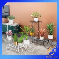 European Bicycle Design 4 Pots Iron Stand Petal Wheels Four Tier Trolley Flower Pot Stand Empat Layer Rack