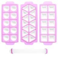 3 Pcs Ravioli Maker Press with 1 Rolling Pin 10 Grids Round 10 Grids Square 14 Grids Triangular Ravi