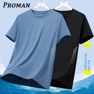 【From Perak】ProMan Men Ice Silk Short-Sleeved uick Dry Baju T Shirt Lelaki unisex Round Neck Sports 