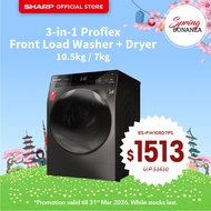 SHARP 2-in-1 10.5KG Front Load Plasmacluster Washer Dryer l ES-FW105D7PS (4 Ticks) l 2 Year Warranty