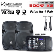 AmpAudio 10 Inch Speaker Set With Amplifier 300WX2 With  Bluetooth and Speaker Stand - pair
