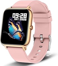 Smart Watch, Popglory Smartwatch with Blood Pressure, Oxygen Monitor, Fitness Tracker Heart Rate Full Touch Watch for Android &amp; iOS Men Women Gold Pink