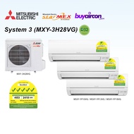 (R32) Mitsubishi Electric Starmex System 3 Aircon - MXY-3H28VG, 5 Ticks, Free Installation for 25 Feet/Fan-coil