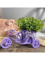 1個仿真花車形篮（不包括花朵）,自行車植物盆架,三輪車盆,花園裝飾,編織花瓶,仿真花裝飾瓶,迷你花園裝飾籃,婚禮裝飾