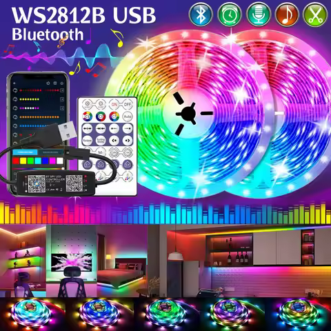 WS2812B RGBIC Bluetooth LED Strip Lights 1-30M 5050 RGB Tape Diode Flexible Ribbon DC5V TV Backlight