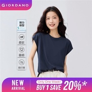 GIORDANO Women T-Shirts Easy Care Soft Smooth Stretchy Tee Crewneck Short Cap Sleeve Simple Fashion 