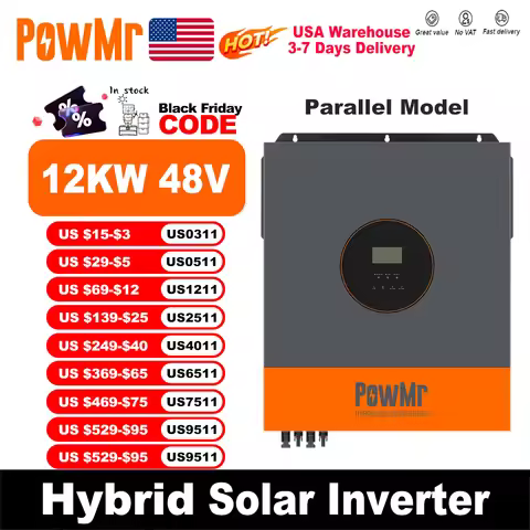 PowMr USA 11KW Hybrid Solar Inverters Parallel Model 48V to 220V Pure Sine Wave MPPT 160A Solar Char