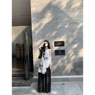 New Chinese Style Ink Smudge Sleeveless Dress Matching Drape Skirt Suit New Chinese Style Zen Chines