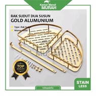 HOT!!! 2-Tier Gold Aluminum Corner Shelf, Gold Aluminum Toilet Shelf