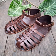 Leather Gladiator Sandals, Dark Brown Leather, Gladiator flat shoes, Mens shoes
