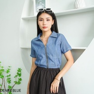 Charlottet Denim Zipper Tops simple women's tops women's/ tops short-sleeved women's tops crop tops 