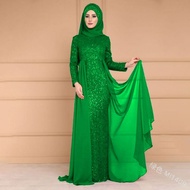 💖iS💖Plus Size Elegant Slim Muslimah Jubah Dinner Long Dress Fishtail Prom Bling Bling Fake 2-Piece🔥 