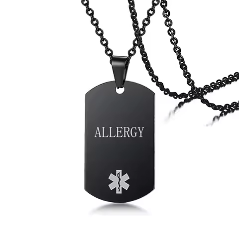 Black Stainless Steel Dog Tag Necklace Engraved Medical Alert Disease Pendant Necklaces For Men