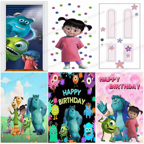Vertical Monster Inc Background Boo Boy Girl Birthday Party Monsters University Photography Backdrop