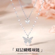 Bow Light Luxury Holiday Gift Double Layer Female High-End 999 Gift Necklace Sterling Silver Birthda