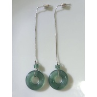 #J817 100% Natural Grade A Icy Blue Water Jadeite Earrings H17.5m