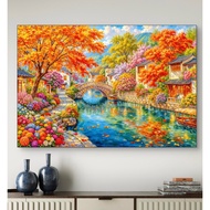 Cross-stitch painting Autumn Stream with gold stains PURE COTTON FABRIC 9ct 120x85 14ct 55x78
