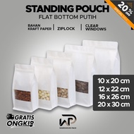 (1 Pcs) Standing Pouch Flat Bottom Craft Windows White I Coffee Snack Packaging I White Windows Zipl