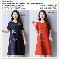 Baju Mini Dress Katun Casual Wanita Korea Import AB535015 Orange Blue