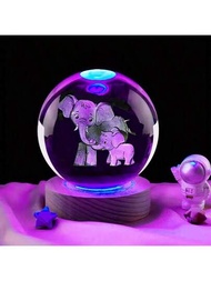 1入組3D雷射雕刻大象水晶球LED彩色燈座，臥室書桌裝飾，母親節祖母禮物，生日情人節禮物