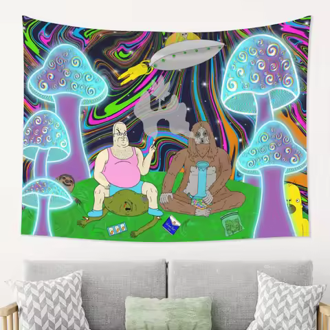 VIKAMA Queen Beth's Psychedelic Tapestry Alien Mushroom Starry Sky Unique Living Room Sofa Backdrop 