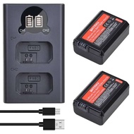 GlobeTrove, แบตเตอรี่ NP-FW50 NP FW50 NPFW50 ขนาด 2160mAh จำนวน 2 ชิ้น พร้อมที่ชาร์จคู่แบบ LCD สำหรั