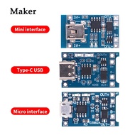 Type-c Micro Mini 18650 TP4056 Lithium Battery Charger Module 5V 1A Charging Board with Protection Dual Functions 1A Li-ion