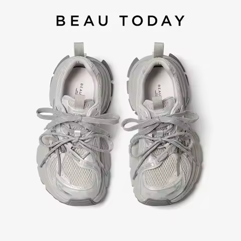 BEAUTODAY Chunky Sneakers Women Flannel Mixed Color Breathable Mesh Design Butterfly-knot Decoration
