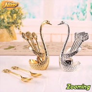 ZOOMING Swan Spoons, with 6 Spoons Stirring Mixing Swan Base Stand Spoons,  Creative Elegant Table D