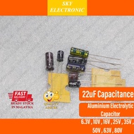 22uF Aluminum Electrolytic Capacitor 6.3v 10v 16v 25v 35v 50v 63v 80v