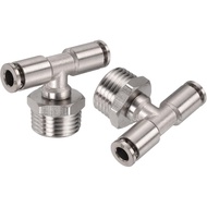 HARFINGTON 2pcs Male Branch Tee 6mm Tube ID x 1/2" PT Thread Push to Connect Fittings Pneumatic Tube
