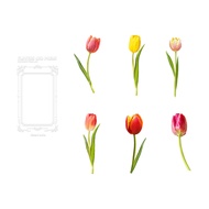 7Sheets Colored Tulip Flowers Stickers 6 Styles +1 Transparent Bottom Frame Creative Fashion Transparent PET Stickers.Suitable for Photo Albums Diaries Cups Laptops Mobile Phones Scrapbooks