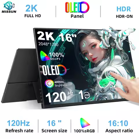 MISSUN 16.0" 2K OLED Screen Portable Monitor 100% DCI-P3 Display 1MS Eye Care PC 120hz For Laptop Ma