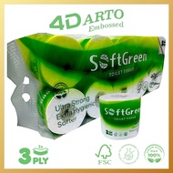 SoftGreen 4D ARTO Embossed 140g/Roll 3-Ply Toilet Paper 10Rolls/Pack | FSC Certified 100% Natural Pr