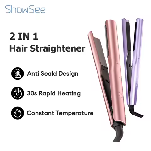 Showsee 2 In1 Hair Straightener Curler E2 Profession Ceramics Hairdressing Styling Tools Electric Cu