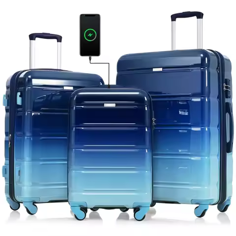 Luggage Set of 3 20-inch with USB Port Airline Certified Carry-on Luggage ABS+PC Hard Shell Luggage