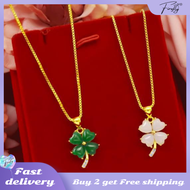Firefly jewelry gold necklace pawnable 18k saudi origina four leaf clover lucky pendant chalcedony jade jewelry