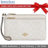 Coach Wristlet In Gift Box Large Wristlet Double Zip Wallet In Signature Canvas White Chalk # CX161